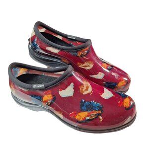 Sloggers Garden Shoes Womens 10 Chicken Red Waterproof Slip On USA Farm Country‎